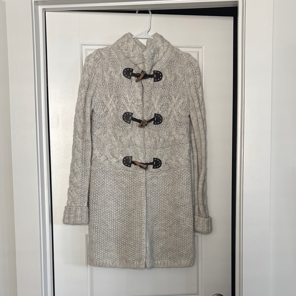 LOFT Petite Cream Toggle Knit Coat